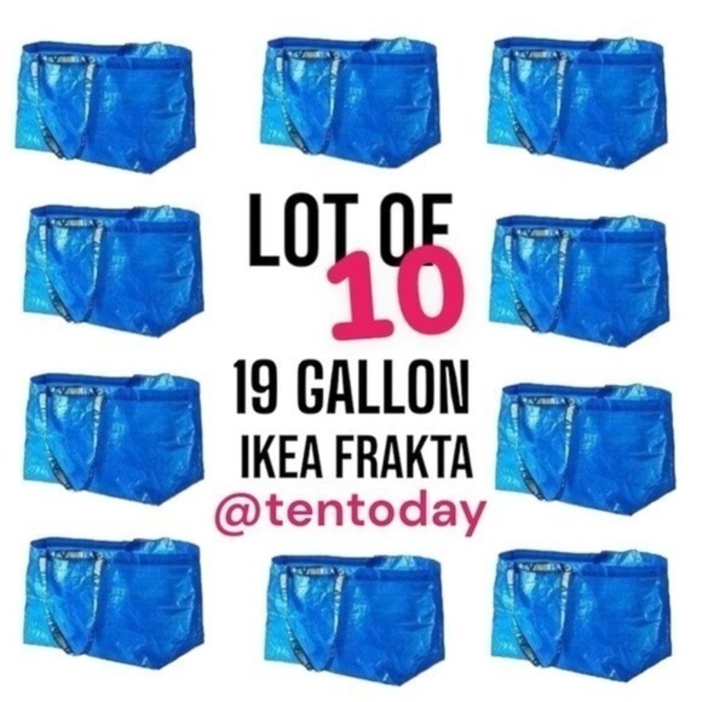 NEW Lot of Ten‎ 10 Frakta Large 19 Gallon Blue IKEA Tote Carrying Storage Bags